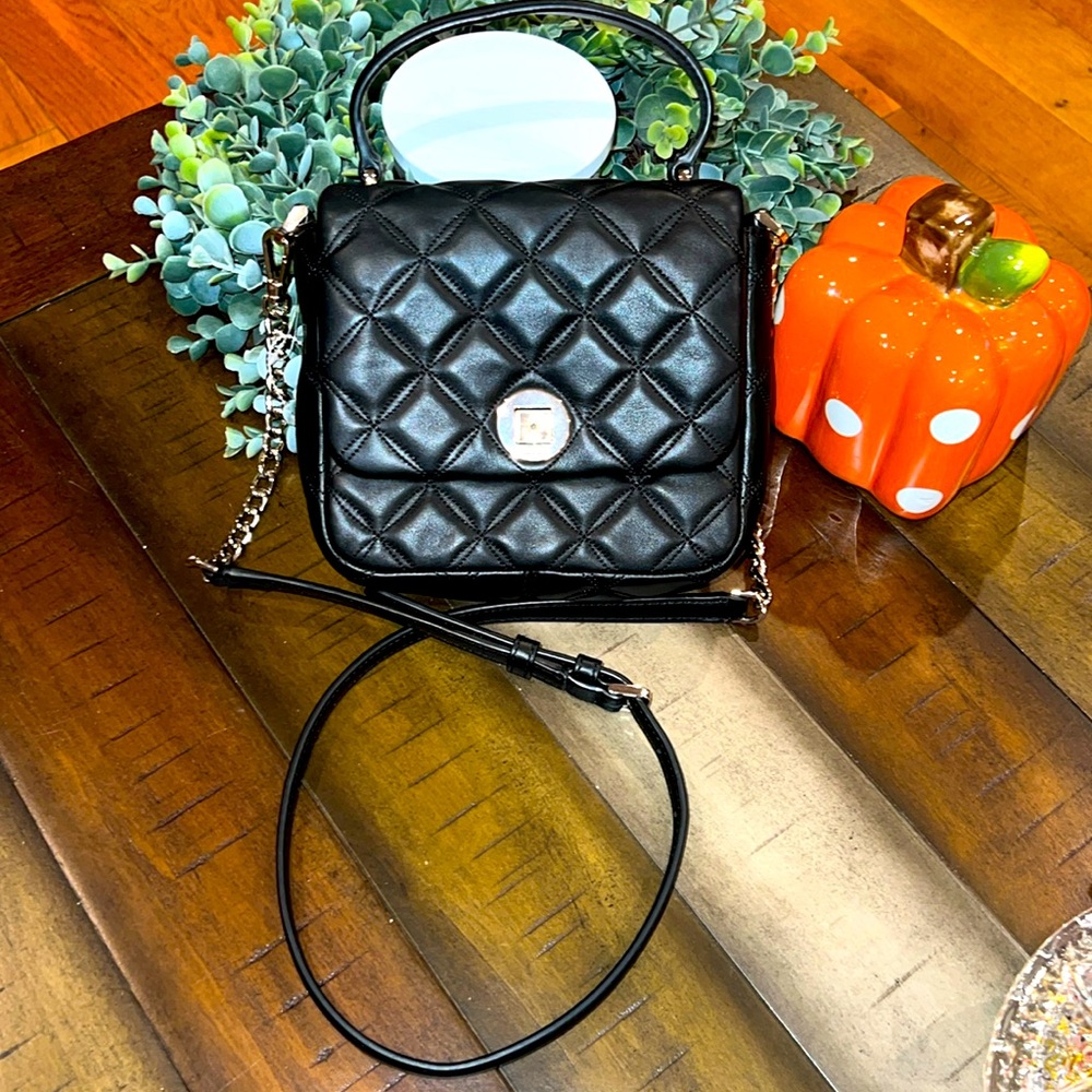 kate spade Natalia Black Leather quilted square crossbody bag